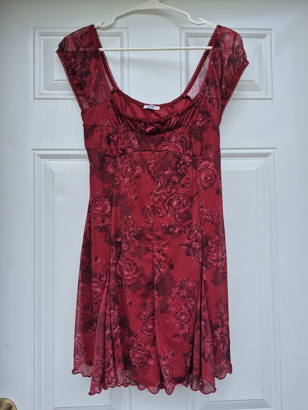 Red Floral Rose Lined Mesh Short Romper Jumpsuit Playsuit One Piece